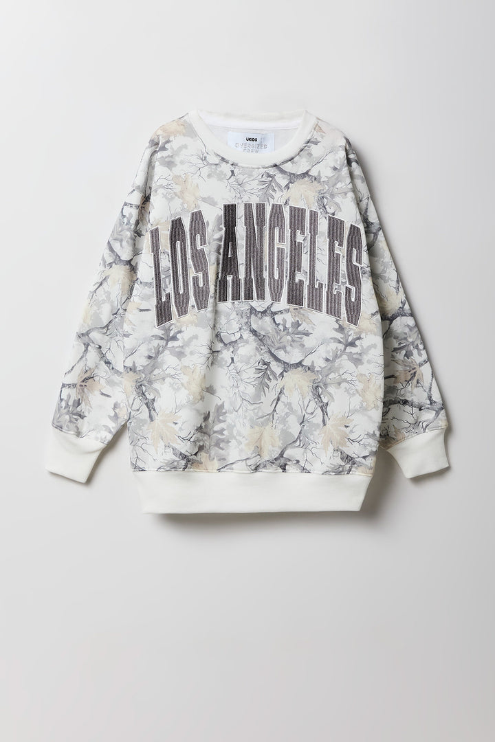 Girls Embroidered Camo Oversized Fleece Sweatshirt