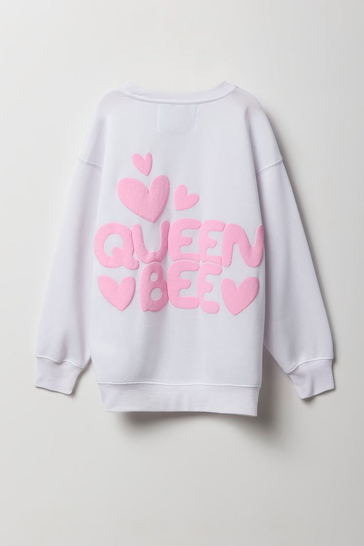 Girls Queen Puff Print Oversized Fleece Sweatshirt