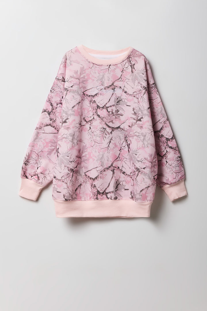 Girls Camo Embroidered Oversized Fleece Sweatshirt