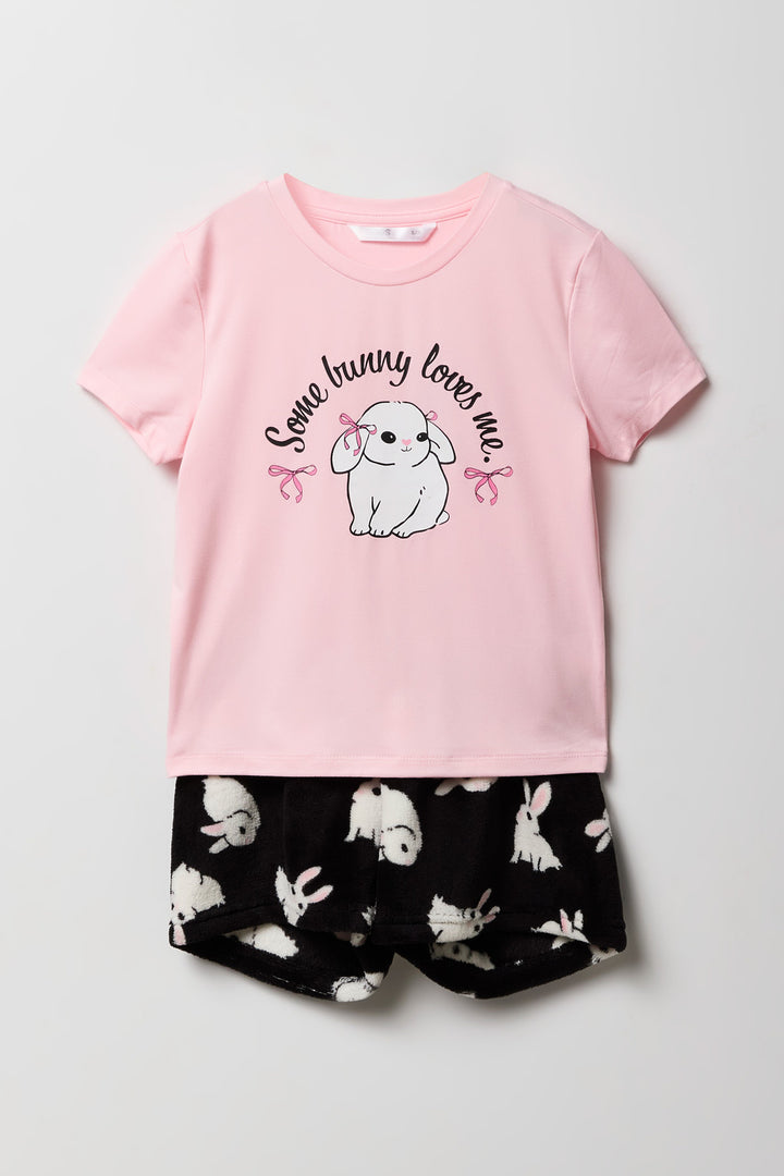 Ensemble pyjama avec t-shirt imprimé et short en peluche pour fille