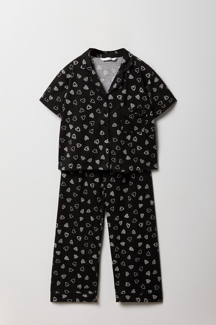 Girls Button-Up Top & Pant 2 Piece Pajama Set