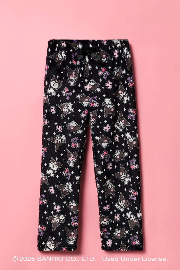 Pantalon de pyjama à jambe large en peluche à imprimé Kuromi pour fille