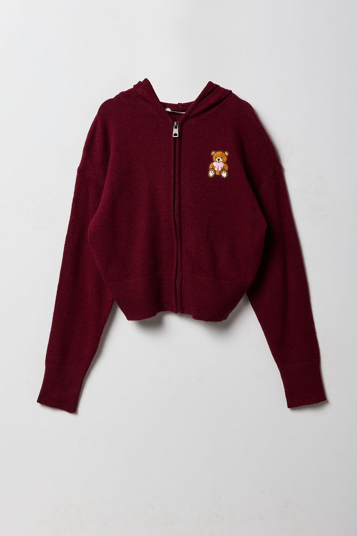 Girls Embroidered Zip-Up Sweater Hoodie