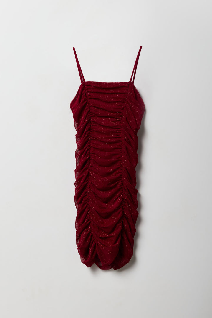 Girls Sparkle Mesh Ruched Dress