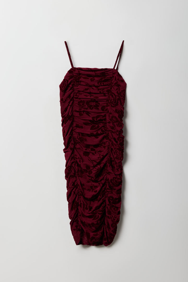 Girls Floral Mesh Ruched Dress
