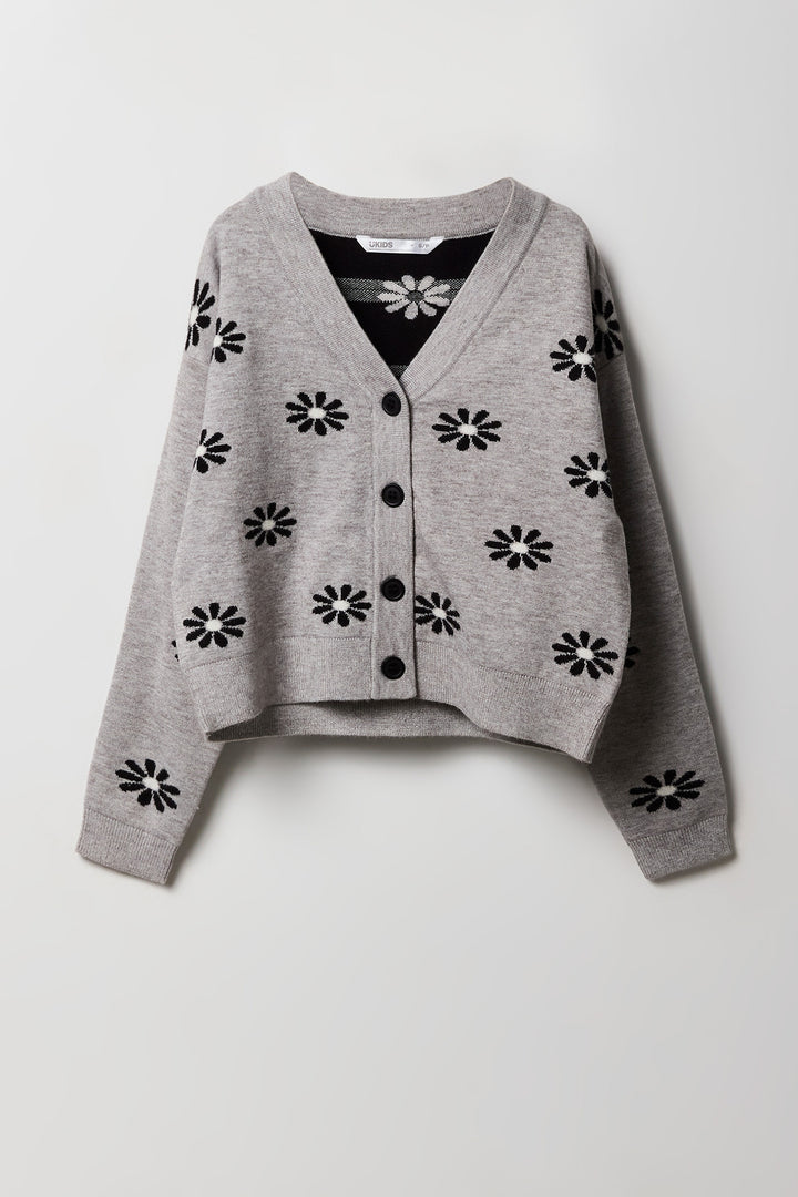 Girls Jacquard Knit Button-Up Cardigan