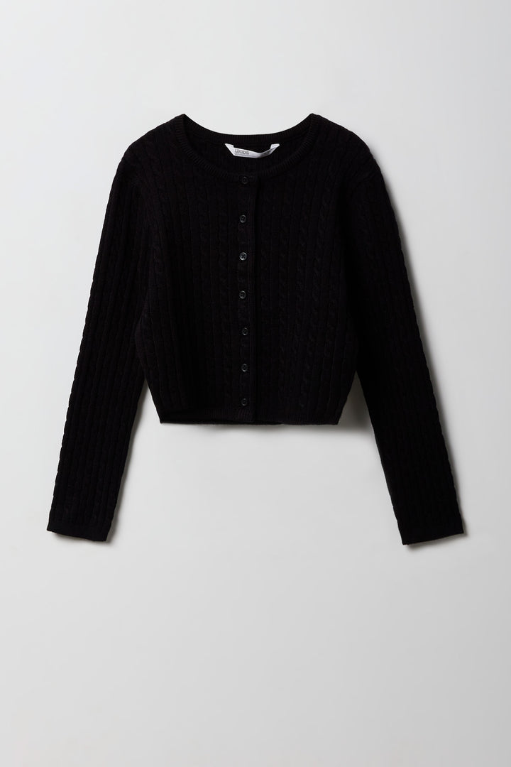 Cardigan boutonné en tricot à mailles torsadées pour filles