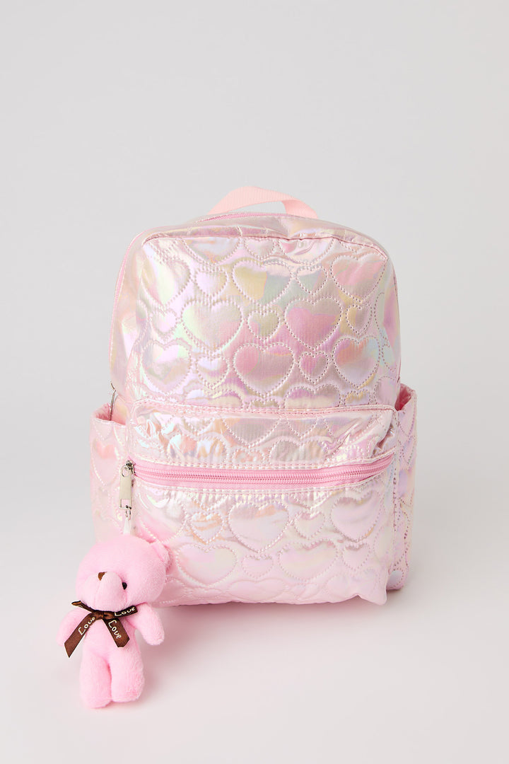 Girls Quilted Backpack with Removeable Teddy Bear