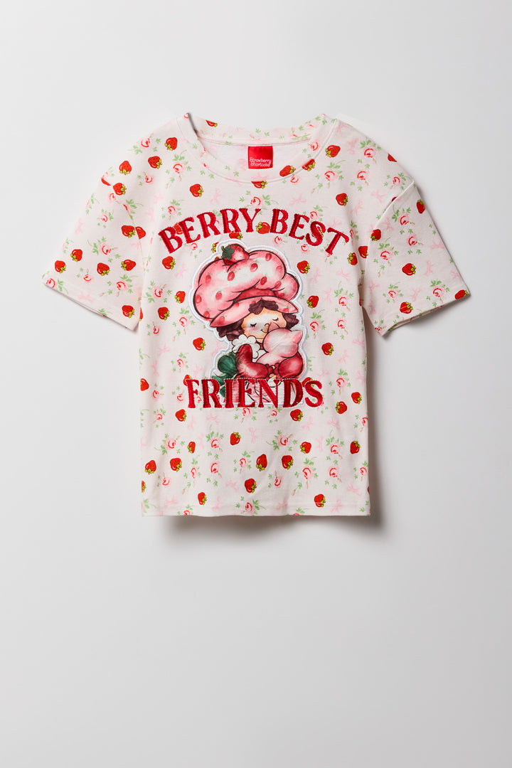 T-shirt côtelé avec motif brodé Strawberry Shortcake pour fille