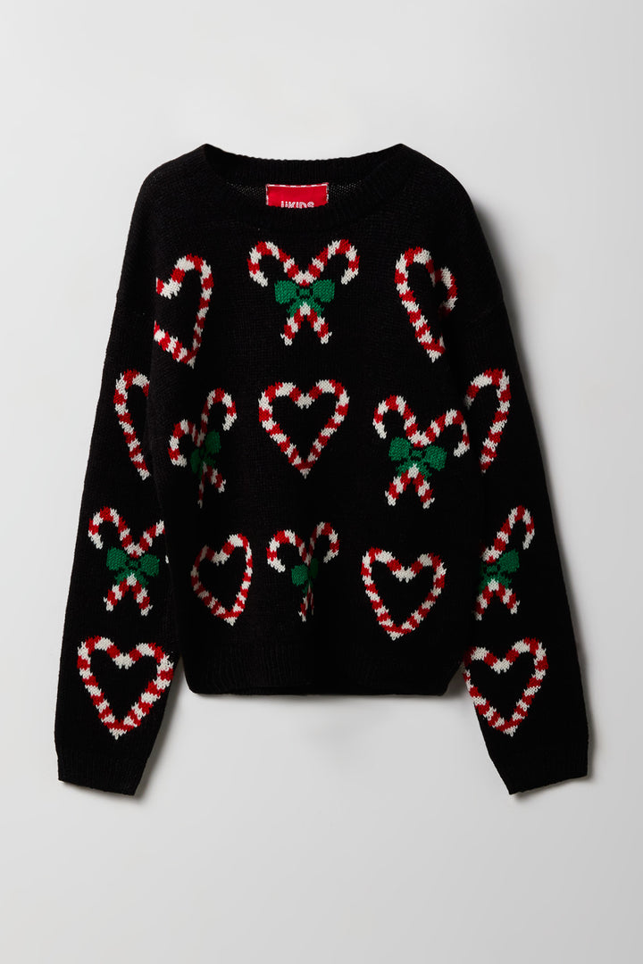 Girls Candy Cane Christmas Sweater