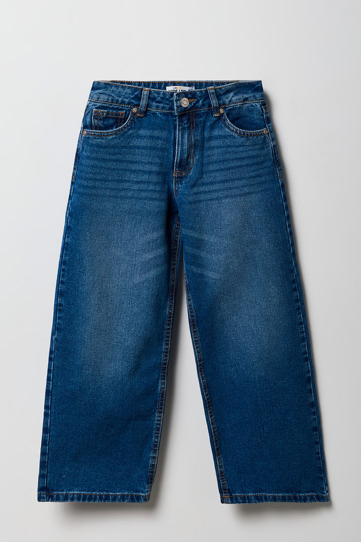 Jean rigide mi-taille à jambe large pour filles