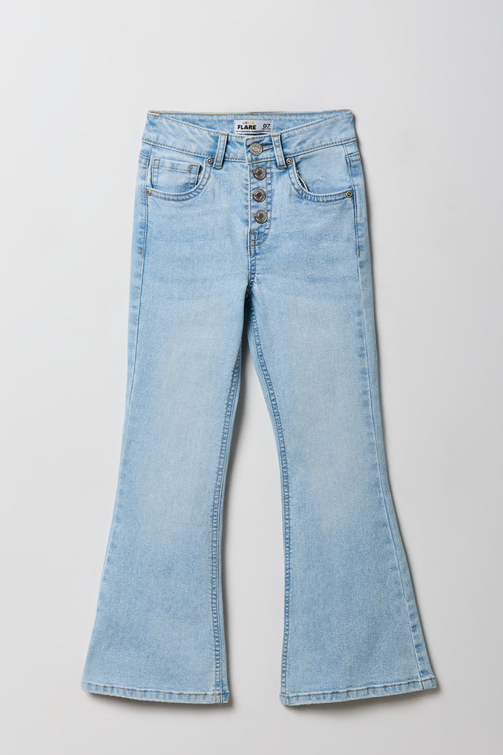 Jean à jambe évasée avec boutons multiples pour fille