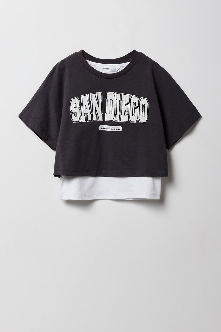 Ensemble 2 pièces t-shirt et camisole à broderie pour filles