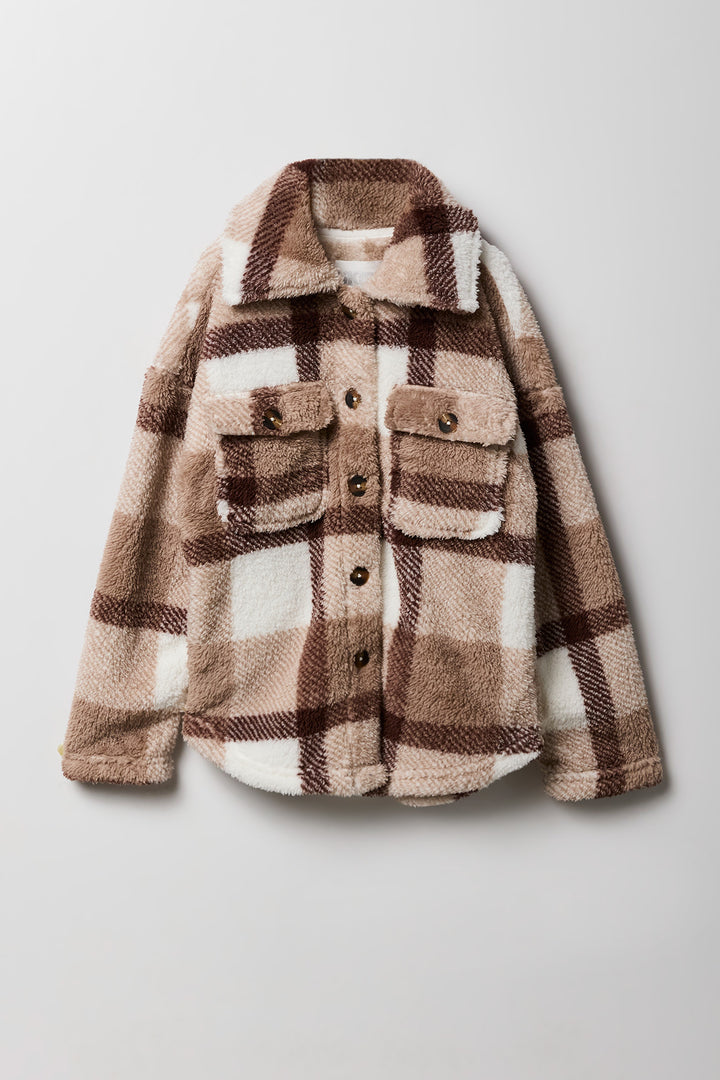 Surchemise en sherpa à carreaux pour filles