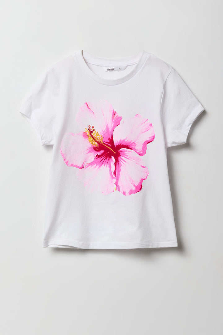 T-shirt à imprimé Pink Hibiscus pour filles