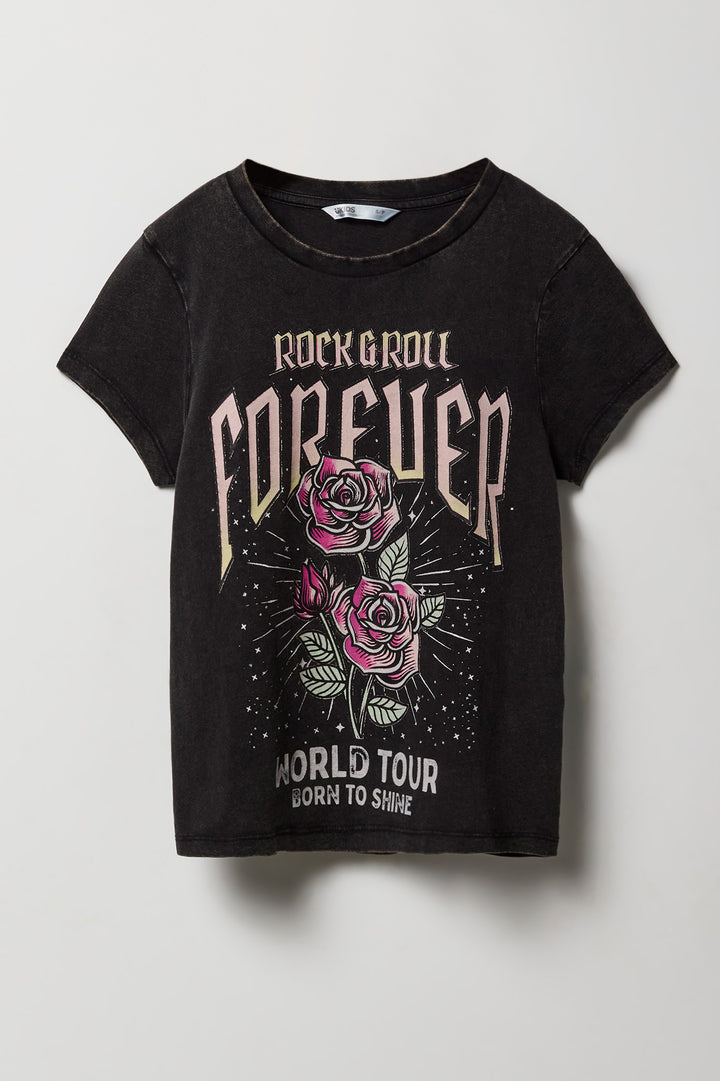 Girls Rock & Roll Graphic Washed T-Shirt