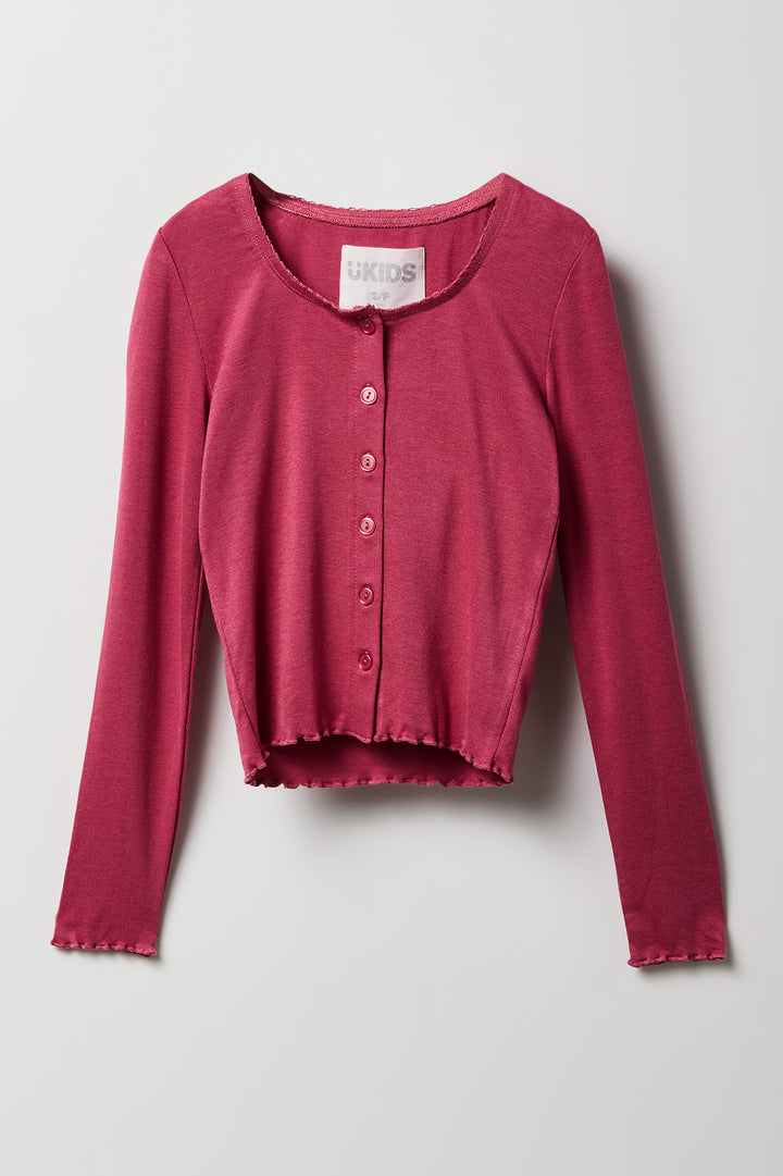 Girls Button Front Long Sleeve Top & Cami 2 Piece Set