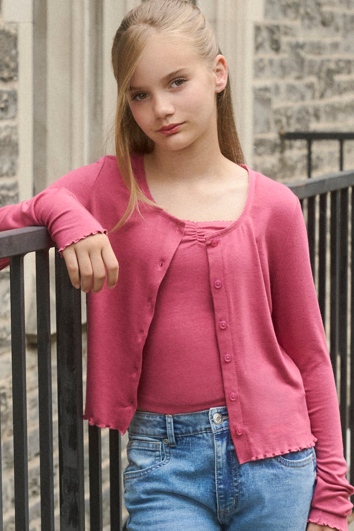 Ensemble avec haut boutonné à manches longues et camisole pour fille