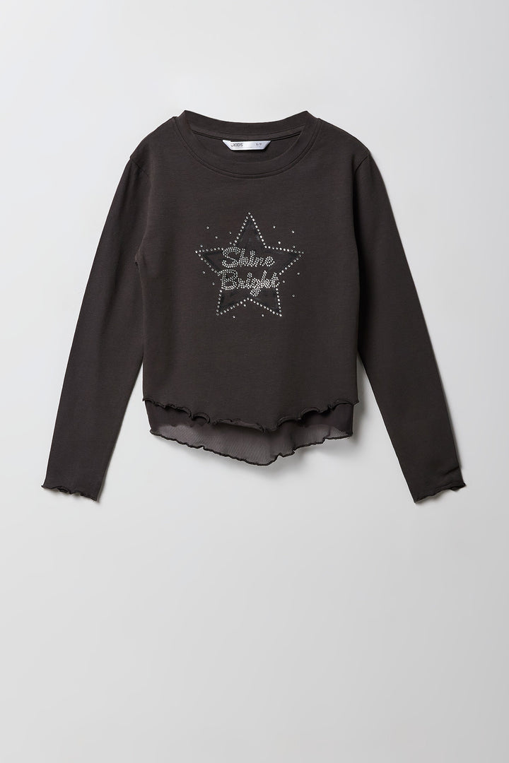 Girls Rhinestone Layered Long Sleeve Top
