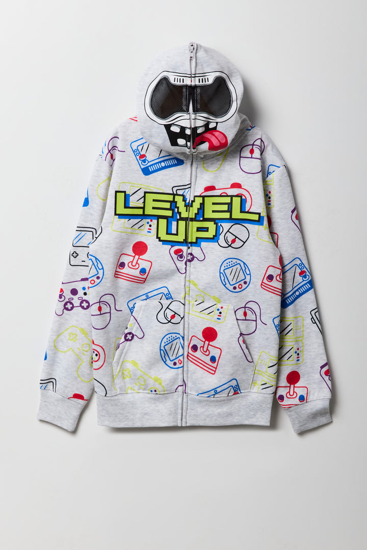Haut à capuchon à glissière entière et motif Gamer pour enfants