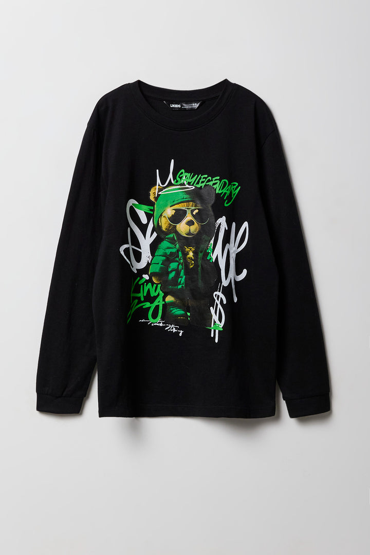 Boys Bear Graffiti Graphic Long Sleeve Top