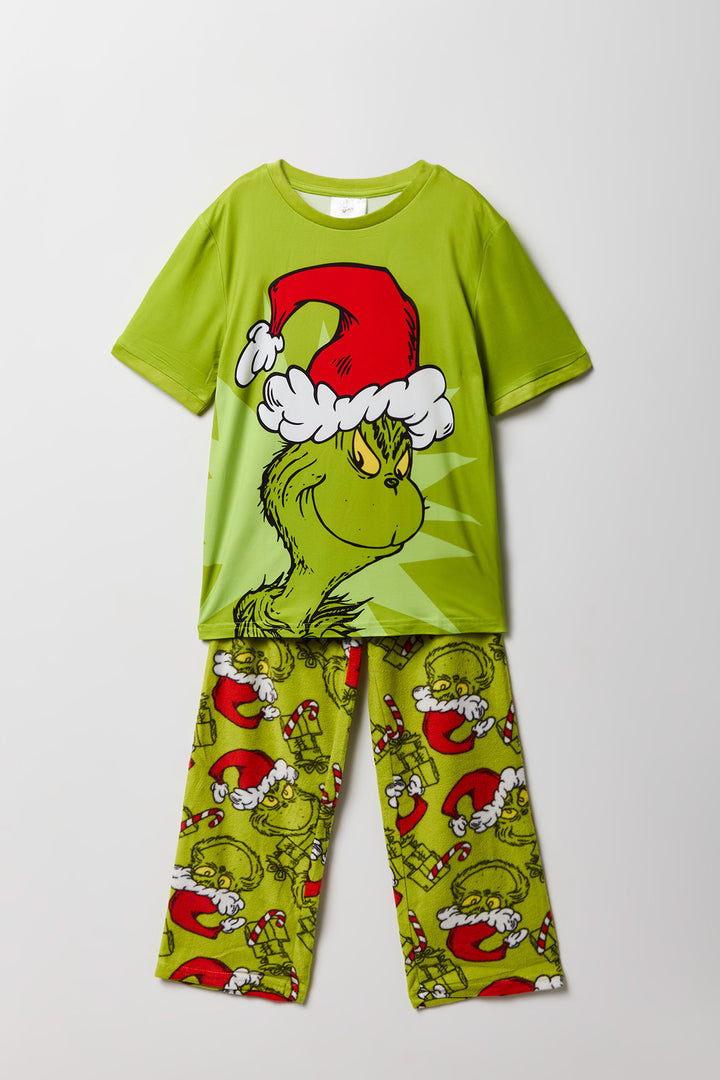 ensemble pyjama avec t-shirt à imprimé Grinch et pantalon en peluche pour enfant