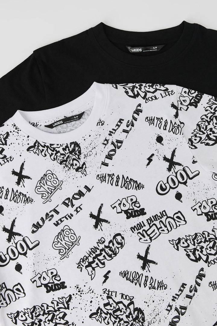 T-shirts à imprimé graffitis et uni (Paquet de 2)