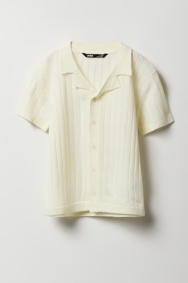 Boys Wide Ribbed Knit Button-Up Polo