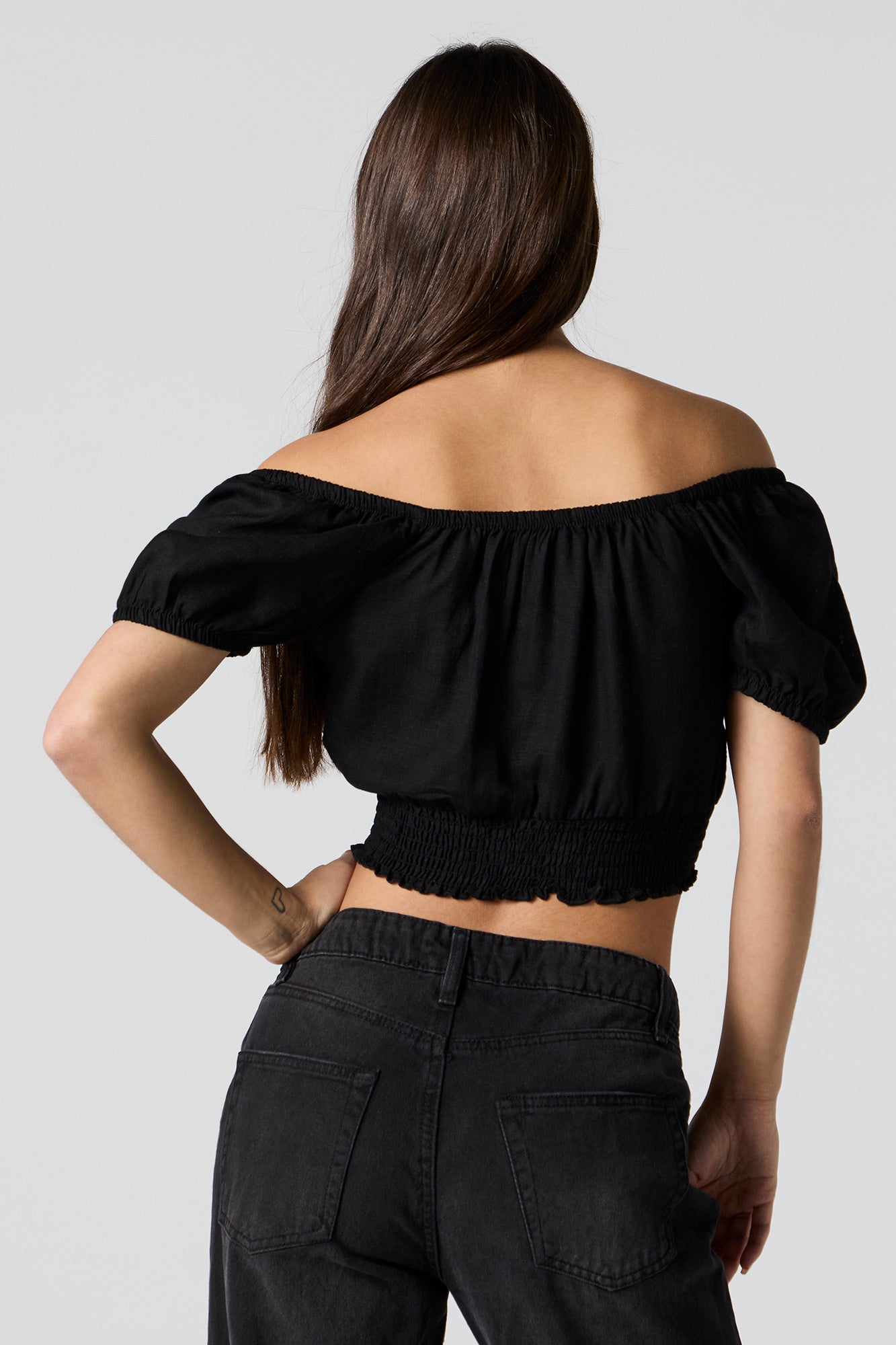 Off Shoulder Smocked Crop Top