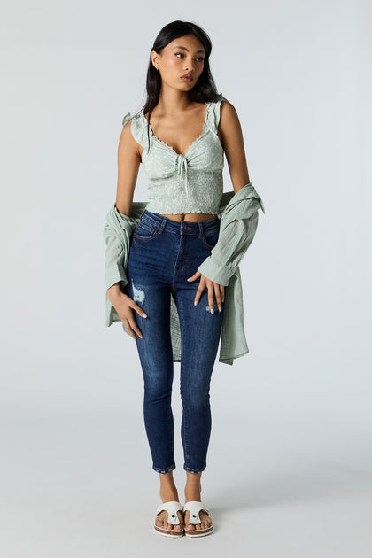 High Rise Distressed Cropped Skinny Jean
