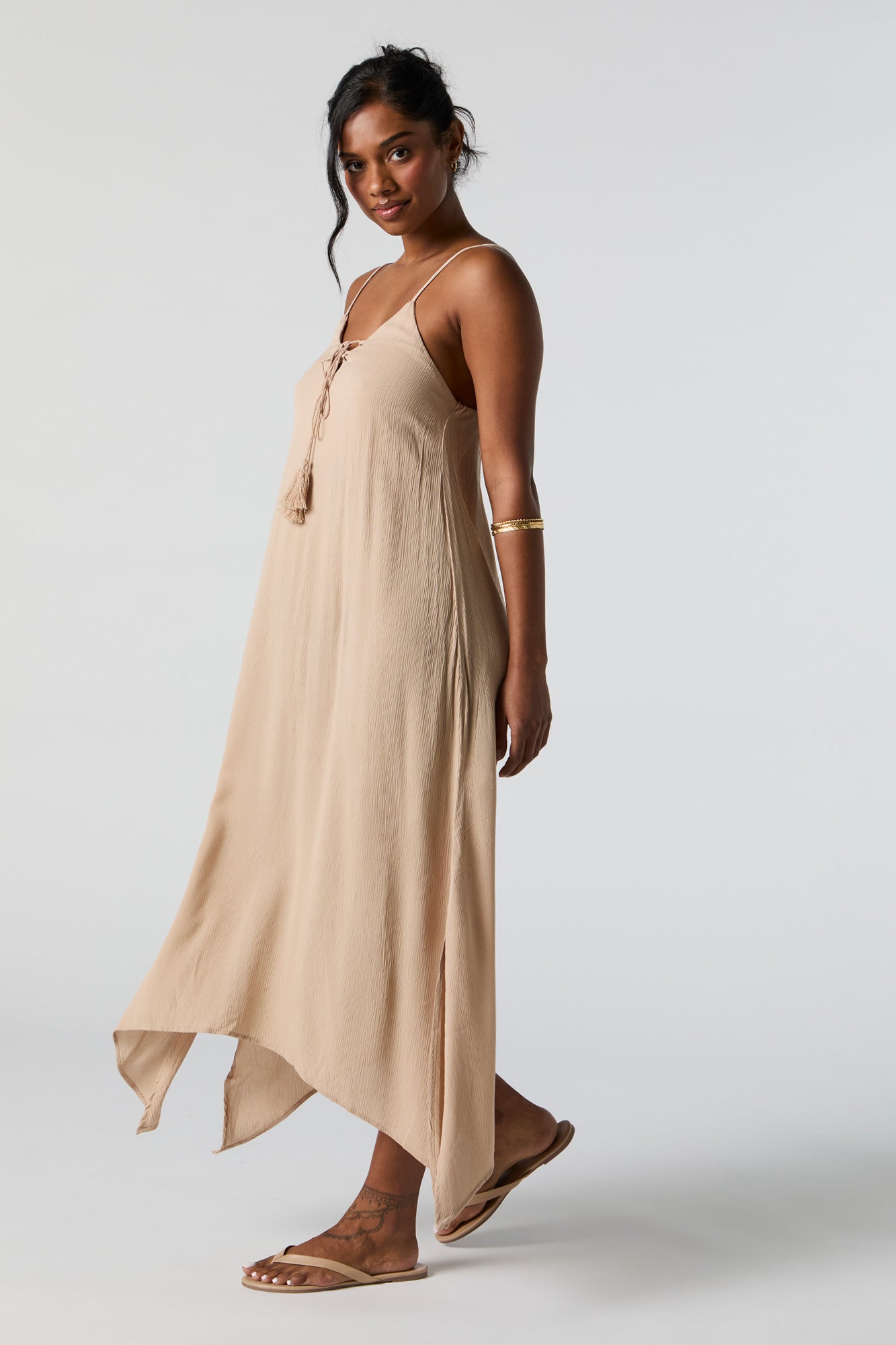 V-Neck Tassel Midi Dress