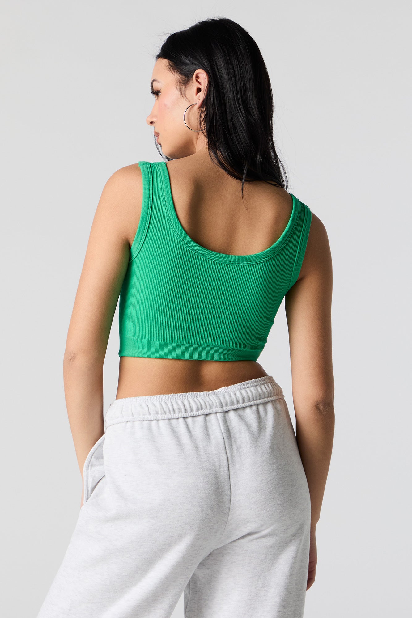 Seamless Ribbed Scoop Neck Cropped Tank