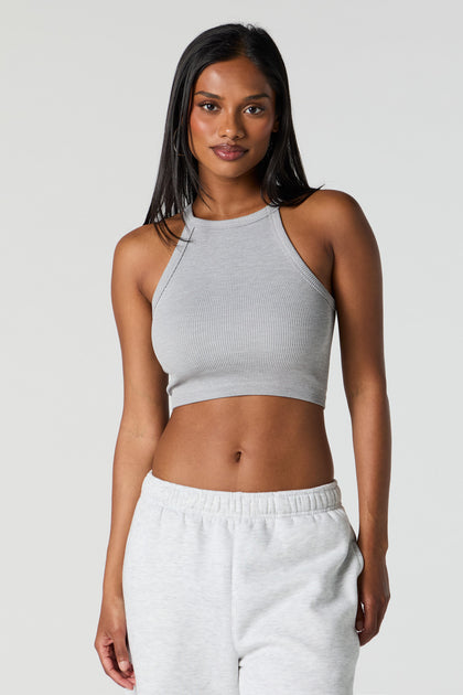 Seamless Ribbed Halter Cropped Tank