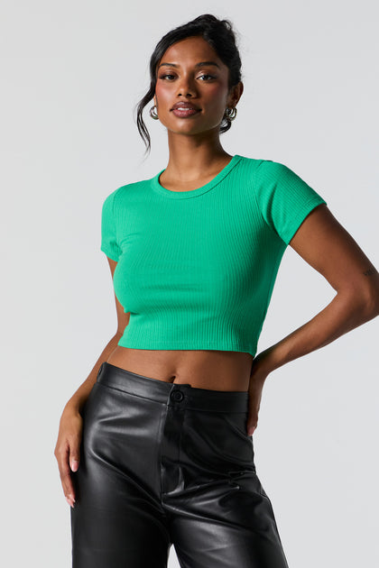 Ribbed Cropped T-Shirt
