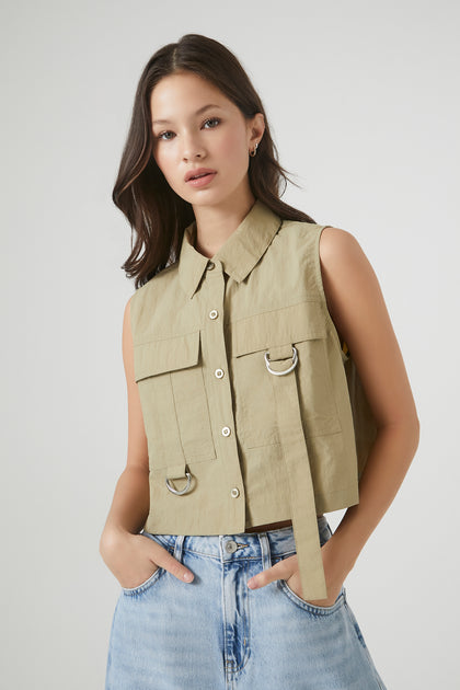 D-Ring Sleeveless Button-Up Top