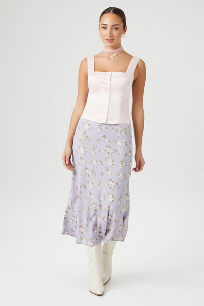Floral Print Midi Slip Skirt