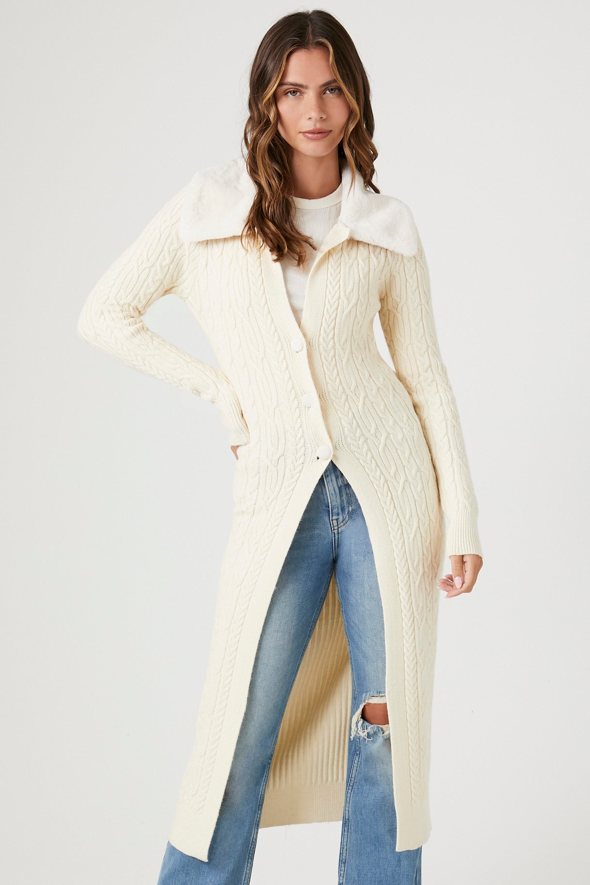Faux Fur-Trim Cardigan Sweater – Urban Planet