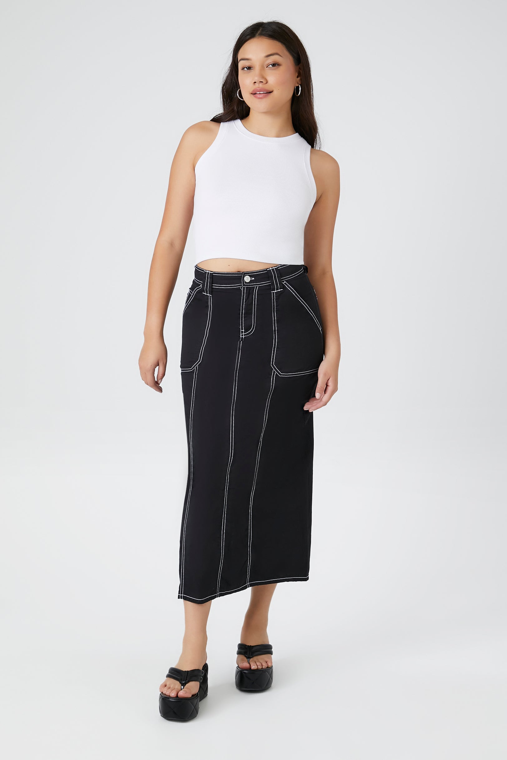 Twill Contrast Stitch Maxi Skirt – Urban Planet