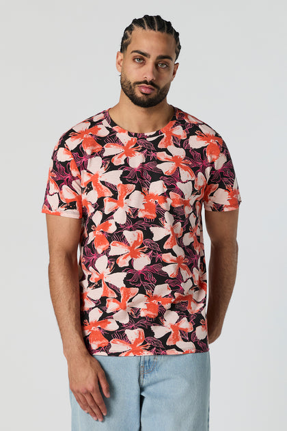 T-shirt à imprimé d'hibiscus