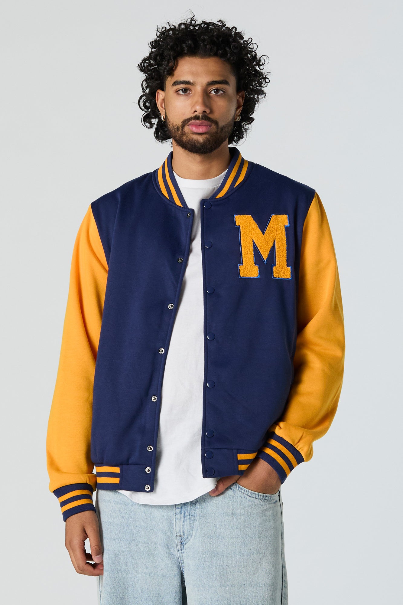 M Chenille Embroidered Varsity Jacket