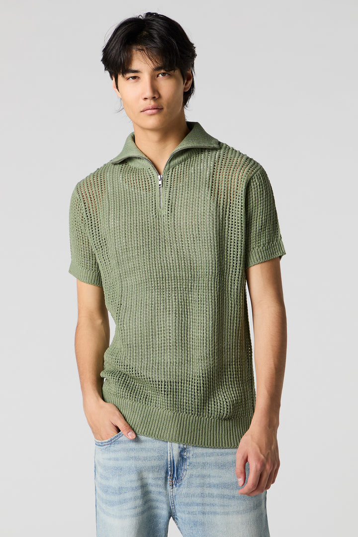 Polo en tricot ajouré avec fermeture à glissière