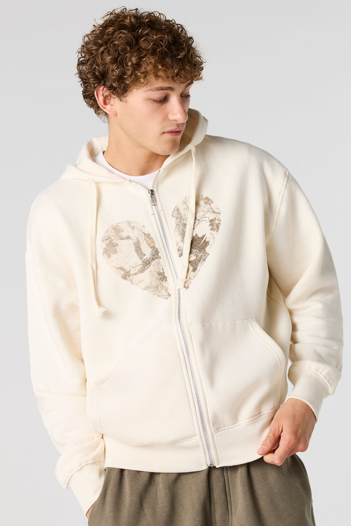 Camo Heart Graphic Zip-Up Hoodie