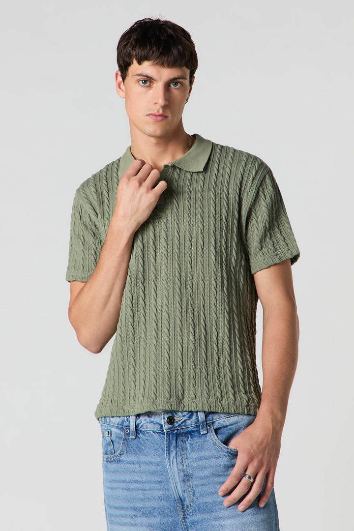 Cable Knit Polo Top