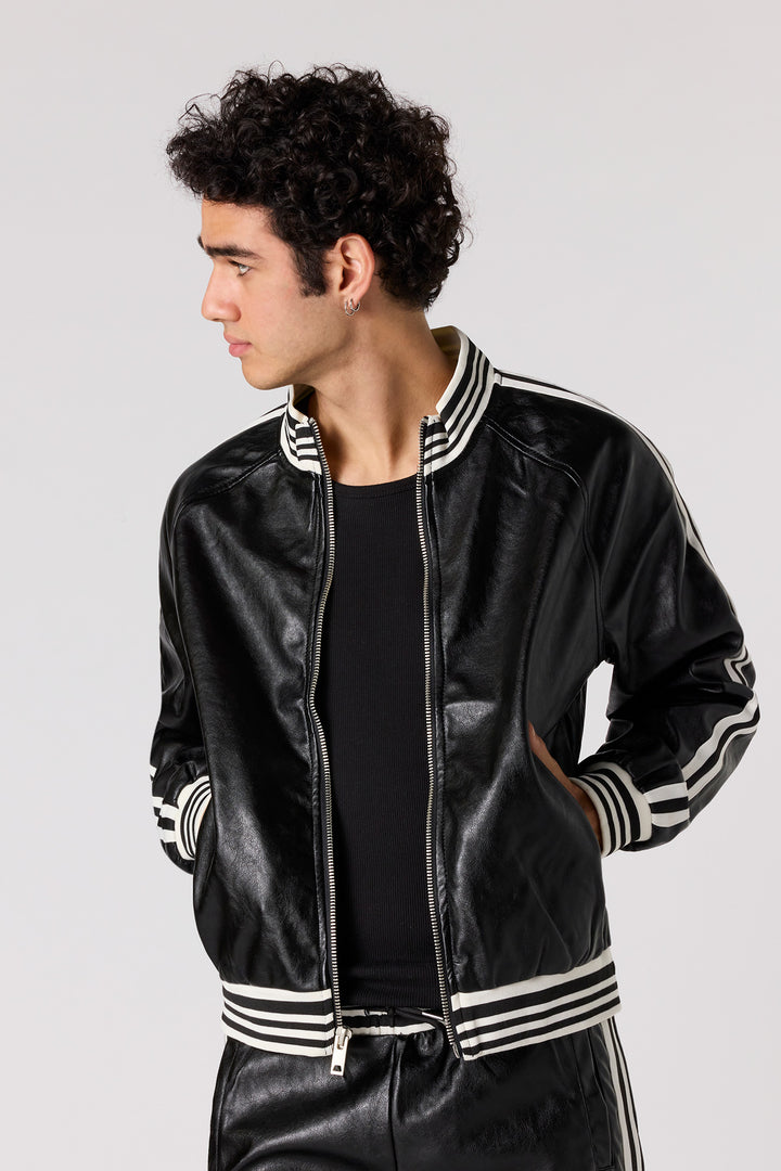 Blouson en similicuir rayé