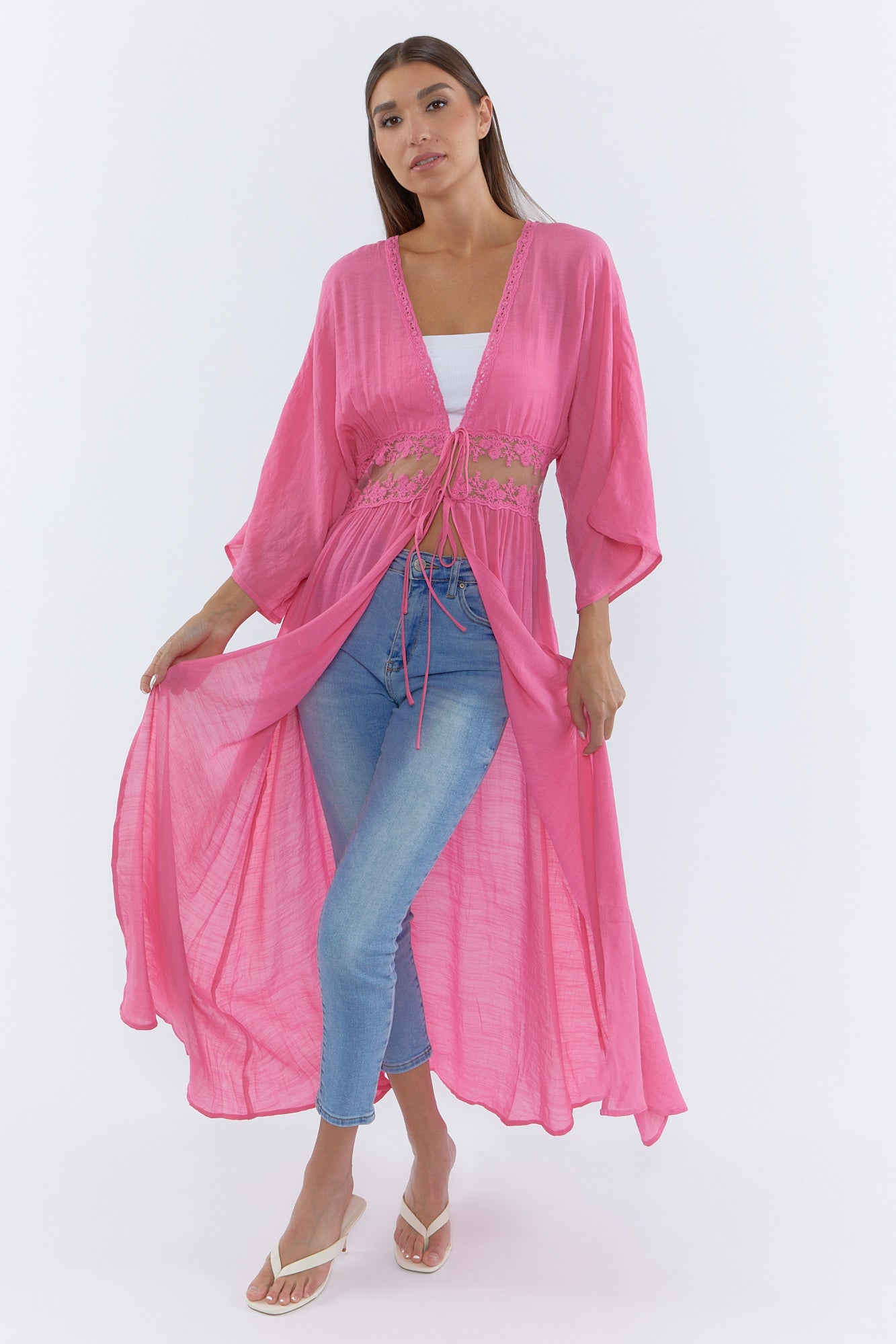 Front Tie Semi Sheer Cardigan