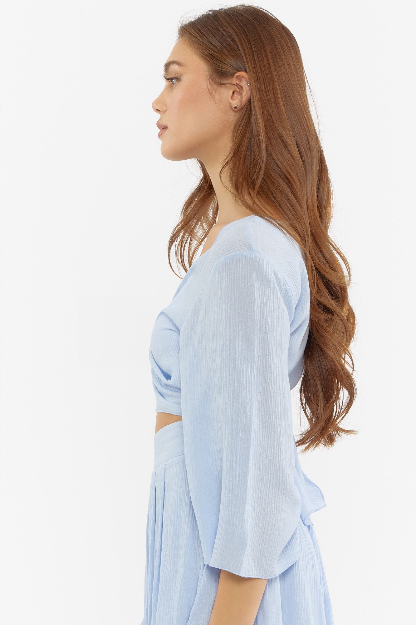 Vanilla White and Teal Blue Ruffled Necked Crop Top and Flared Palazzo –  The Kapas