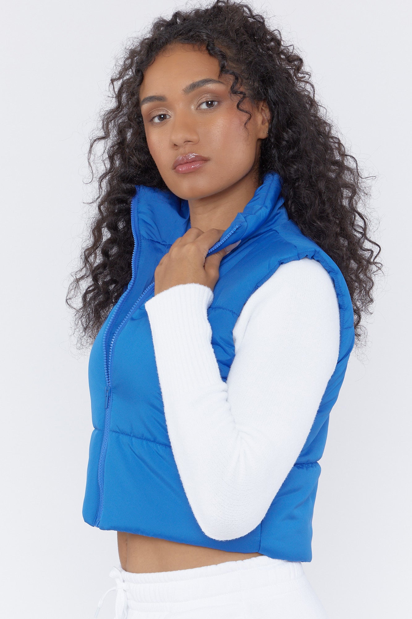 The Recycled Planet Bright Blue Victor Stand Collar Puffer Vest