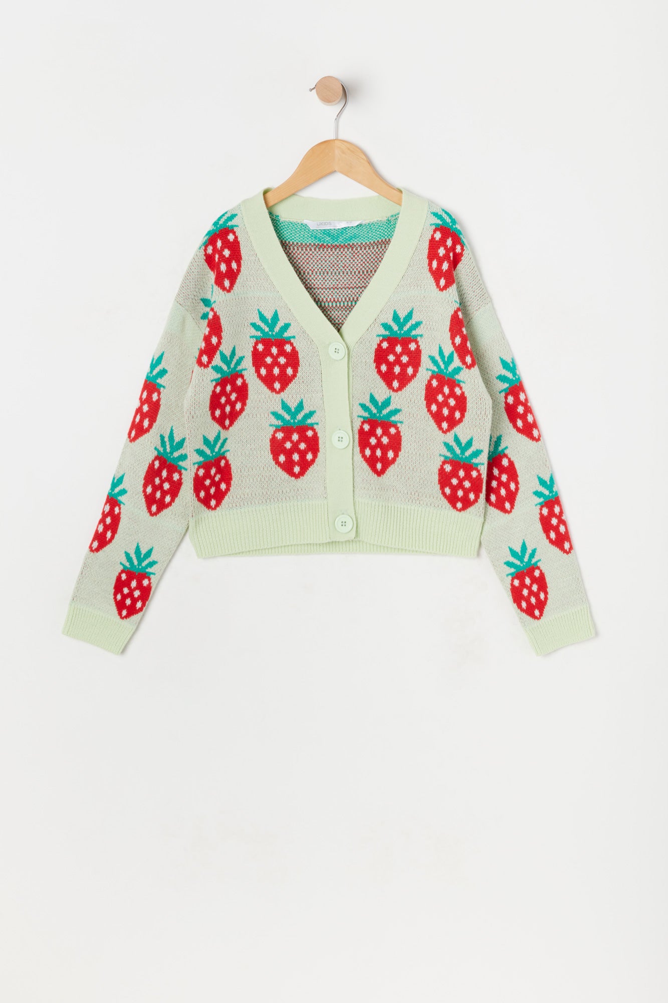 Girls Strawberry Print Jacquard-Knit Button-Up Cardigan – Urban Planet