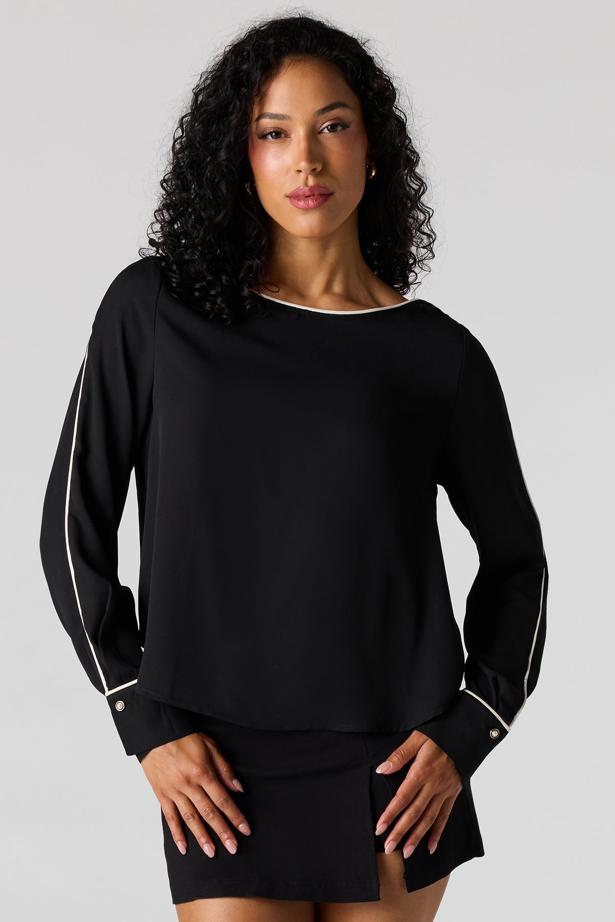 Boat Neck Blouse - Black