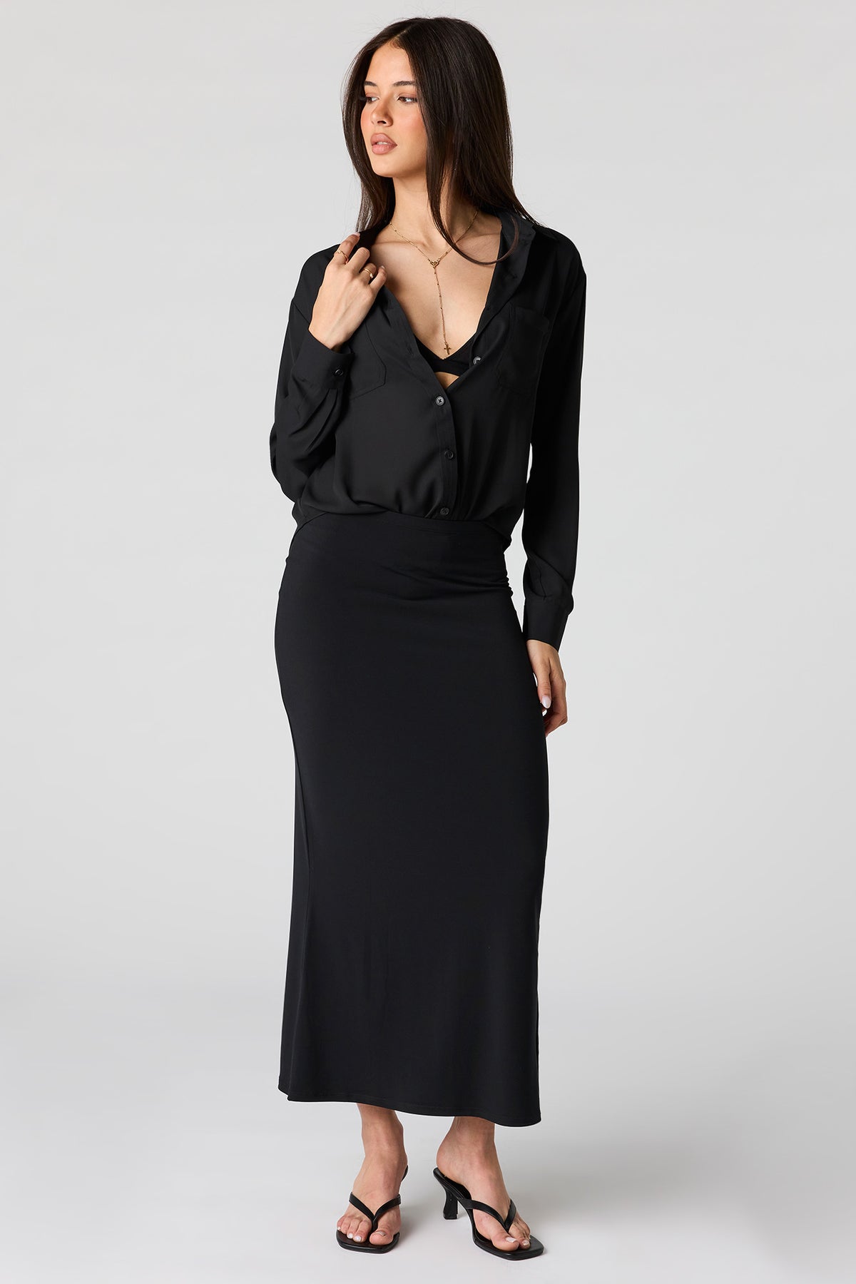 Alt View 3. Relaxed Button-Up Top - Black